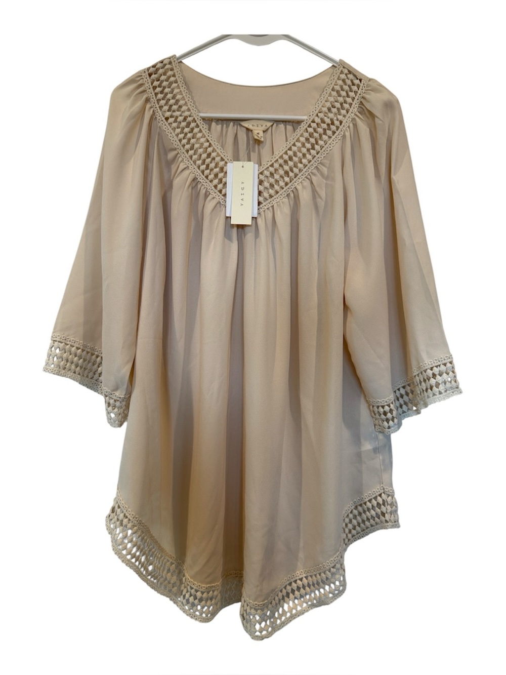 Adiva Cream Crochet-Trim Tunic Top